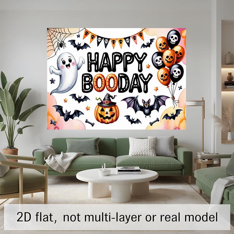 Party Backdrop Halloween Flat Banners Ghost Bats Pumpkins Skulls Celebrations Wedding Event Backdrop Decoration Front Door Decor