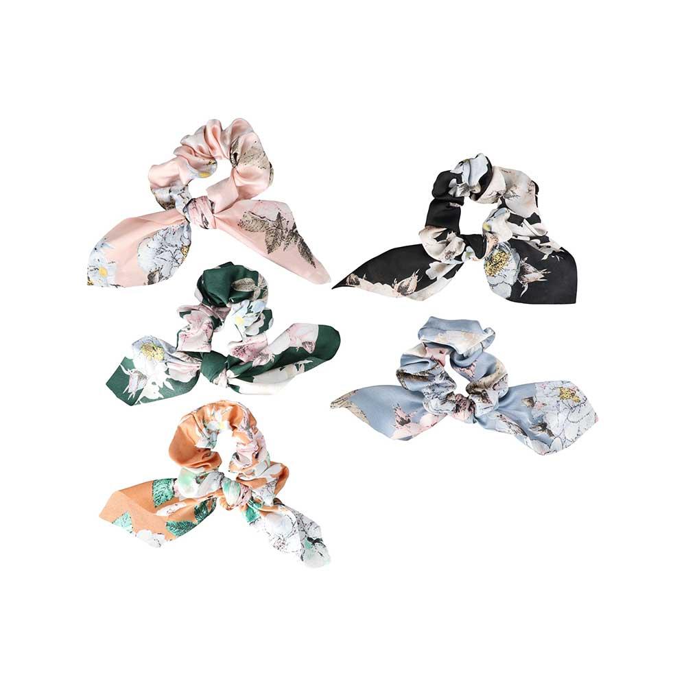 Girls Fashion Ribbon Rabbit Ear Print Flower Hair bands Hair rope Ponytail Hold Scrunchies Hair Tie