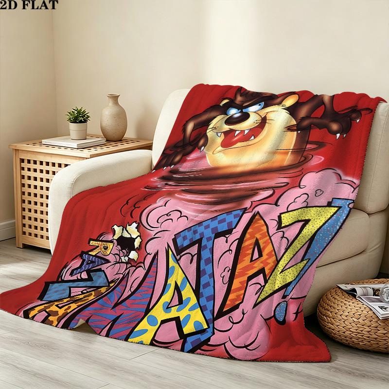 1PC Tazmanian Devil Patterned Flannel Blanket Suitable For All Seasons For Home Decor Warmth And Comfort Gifts Holiday Present