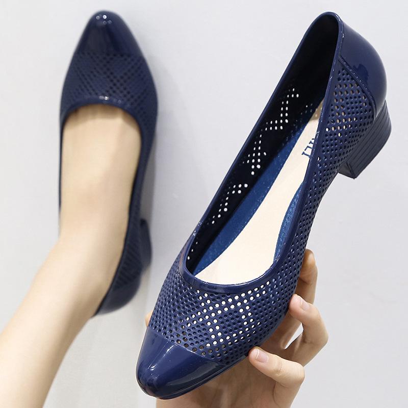 Женские летние босоножки Baotou на среднем каблуке, однотонные, с толстым каблуком, нескользящие, с мелким носком, дышащие, для отдыха, с отверстиями