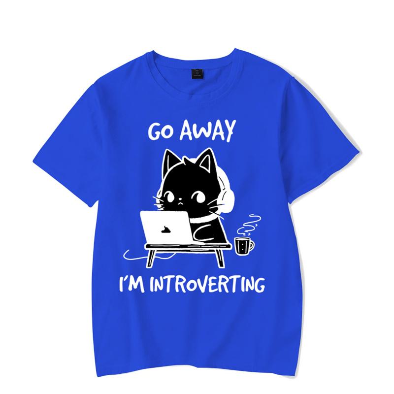 Футболки с графикой Go Away I'm Introverting, футболка с забавным котом, геймером, игровая футболка, топы, модные футболки в стиле Харадзюку, женские и мужские футболки