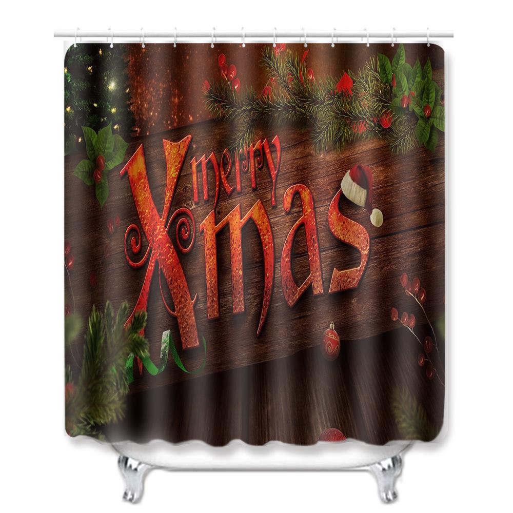 Christmas Home Shower Curtain Polyester Cloth Four-Piece Toilet Floor Mat Bathroom Non-Slip Door Mat Bedroom Carpet