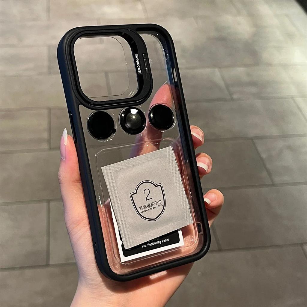 Роскошный прозрачный чехол для телефона с подставкой для iPhone 16 15 14 13 Pro Max 16 Plus, с держателем, защитой объектива камеры, противоударный чехол