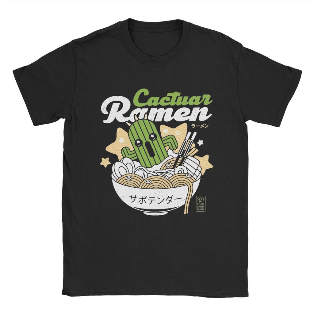 Мужская футболка Final Fantasy Cactuar Ramen Повседневная футболка из чистого хлопка с коротким рукавом Футболка с круглым вырезом Одежда больших размеров