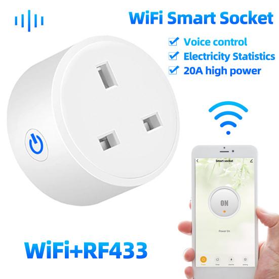 Умная розетка Голосовое управление Огнестойкий универсальный многофункциональный энергосберегающий таймер Вилка стандарта Великобритании 16А Беспроводной пульт дистанционного управления Wi-Fi Умный переключатель