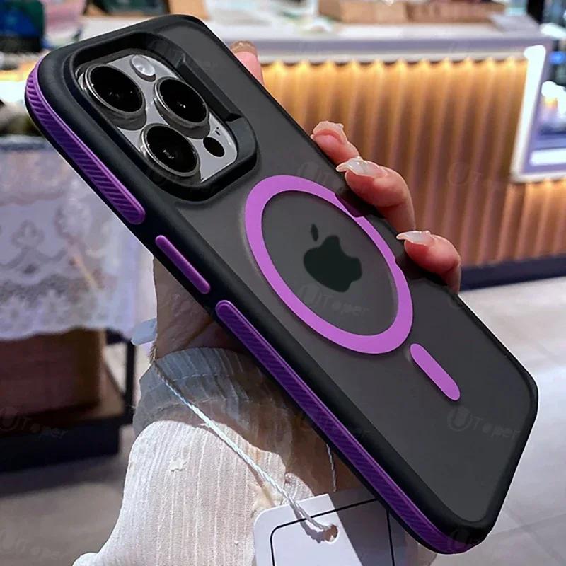 Двухцветный Матовый Матовый Магнитный Чехол Для Телефона Для iPhone 17 16 15 14 Plus 13 12 11 Pro Max Полупрозрачный Ударопрочный Жесткий Чехол