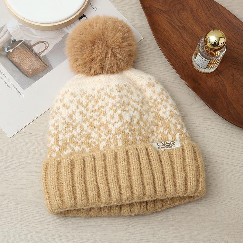 Autumn and Winter Windproof Thickened Thick Thread Wool Hat Knitted Hat Jacquard Warm Ear Hat Women's Outdoor Travel