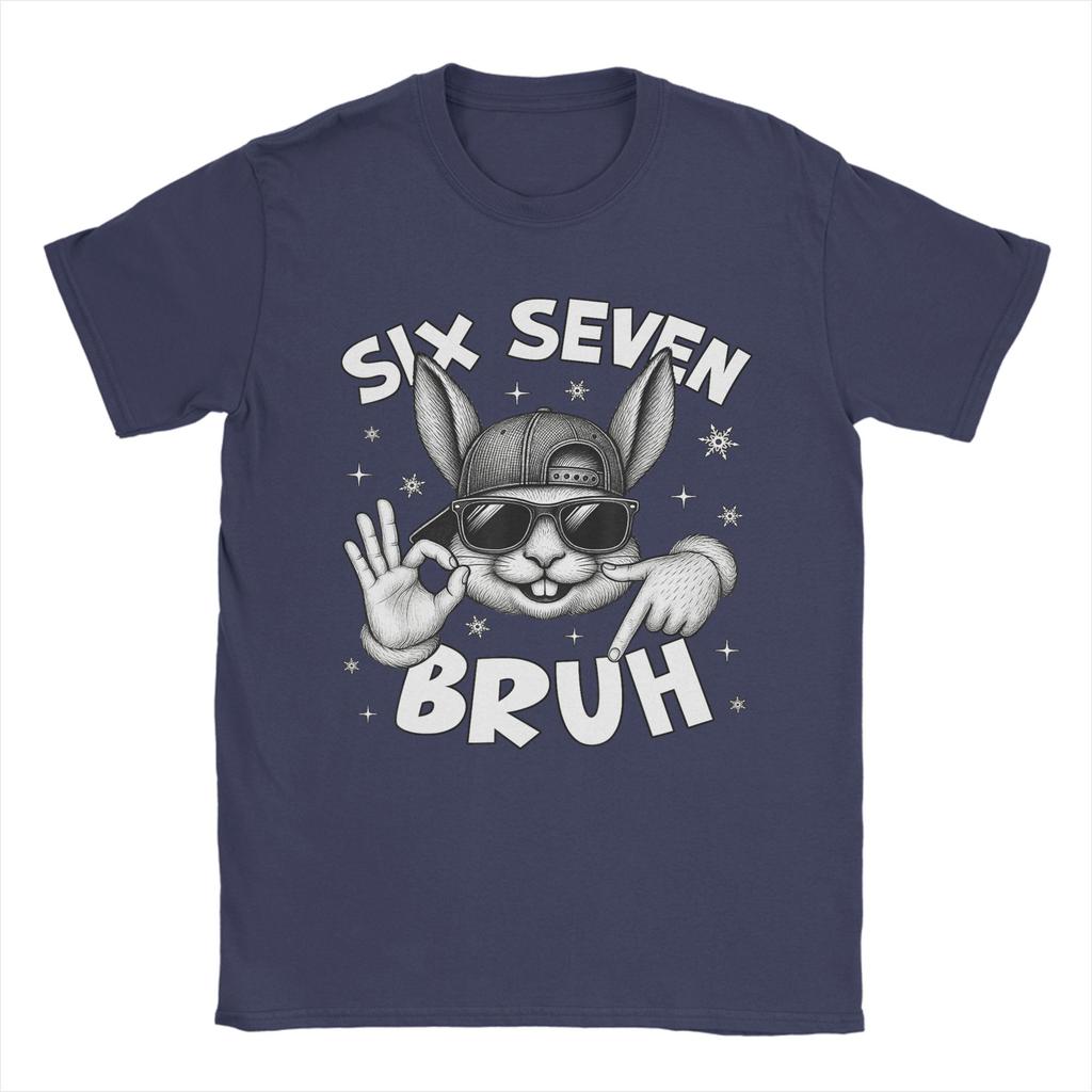 Hipster Six Seven Bruh Cute Bunny Face with Sunglasses Easter Day TShirt for Unisex Crew Neck Pure Cotton T Shirts Short Sleeve