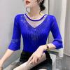 2025 Summer Mesh Hollow Diamond Slim Three-Quarter Sleeve Sun Protection Women's Top