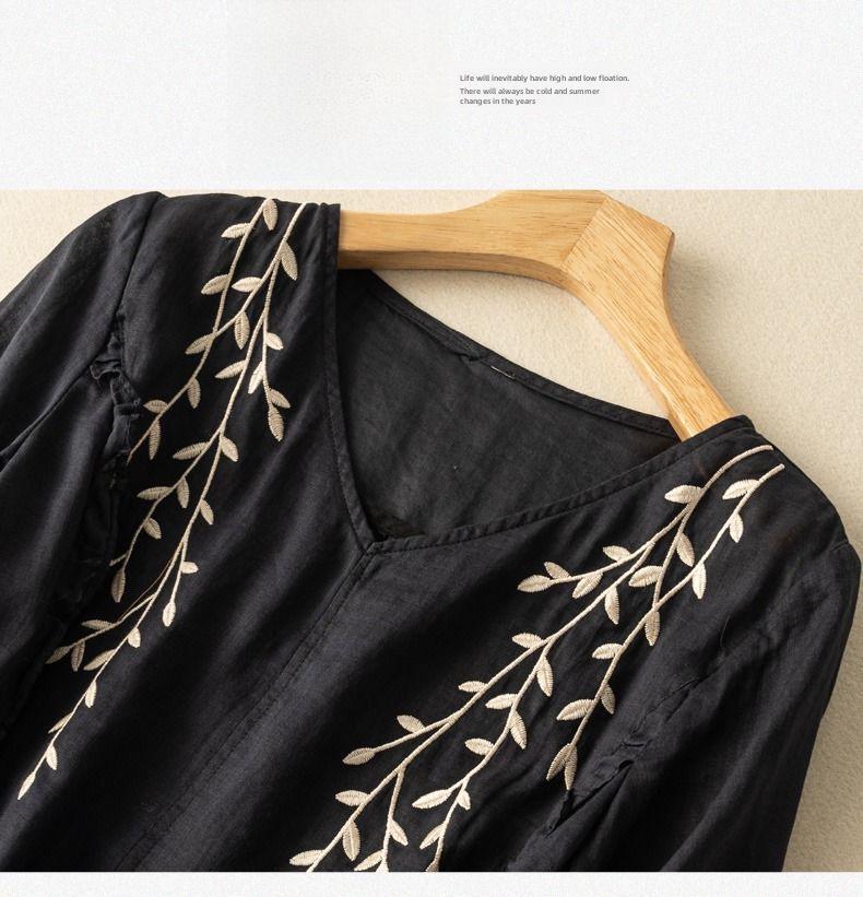 Женские вышитые ретро-топы из хлопка и льна - лето 2024 г., свободный крой, универсальный этнический стиль