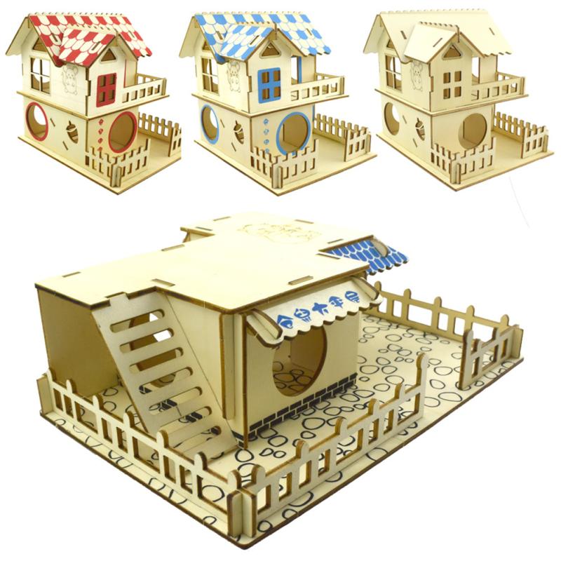 Экологическое деревянное убежище для хомяка, деревянная хижина, двухслойная вилла с мелкими животными, игрушка для скалолазания