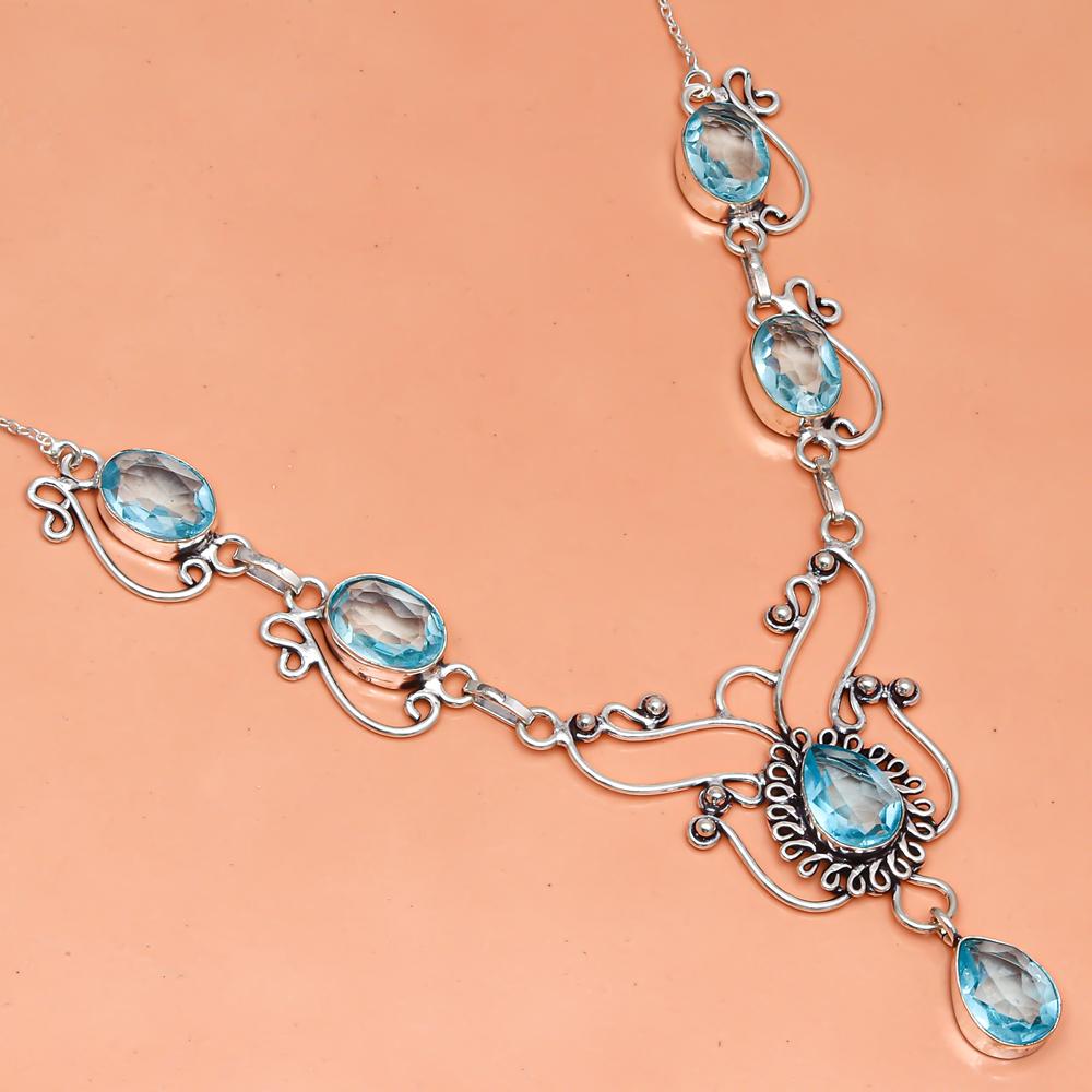 Комплект ожерелий с драгоценными камнями из швейцарского синего кварца 16-18 дюймов
