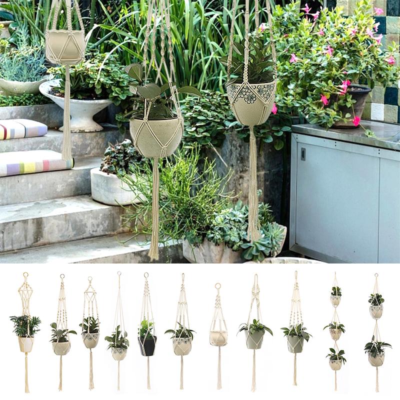 Подвесной цветочный горшок в технике макраме, подвесное кашпо, подвесные корзины, держатель для растений ручной работы, сетчатая вешалка для украшения стены