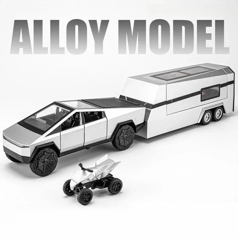 1/32 Tesla Cybertruck Pickup Model S Model X Model Y Toy Car Diecast Metal Off Road Collection Pull Back Sound Light Gift Boy