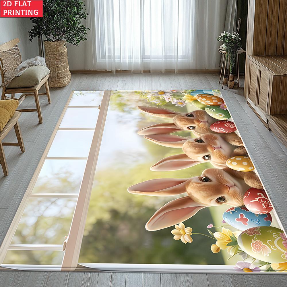 Whimsical Easter Bunny Large Room Carpet Non Slip Cartoon Kids Bedroom Living Room Floor Mat Home Decor Children's Play Carpet