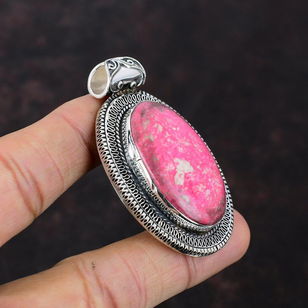 Thulite Pendant Genuine Gemstone Jewelry Designer Pendant 925 Sterling Silver Pendant Vintage Pendant For Gift Handmade Birthstone Jewelry