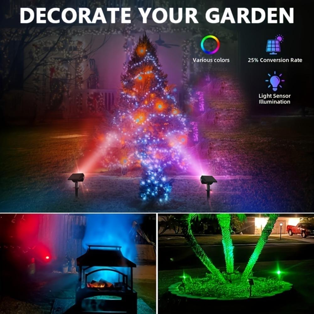 Солнечные прожекторы с изменяемым цветом RGB, 7 режимов, наружное ландшафтное освещение, украшение для сада, бассейна, дорожки, набор из 4 штук, установка