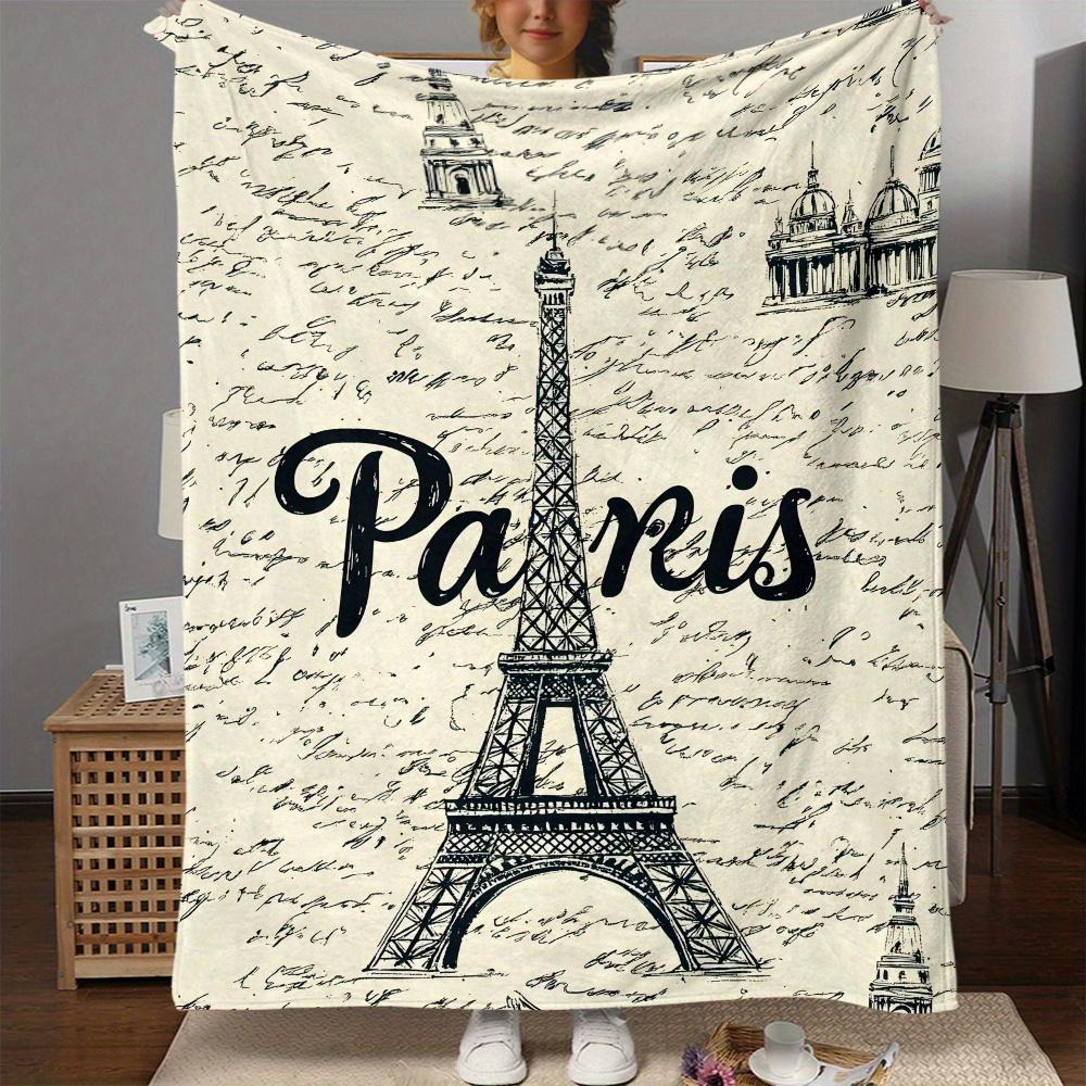 1 romantic Eiffel Tower Parisian style French fleece blanket, lightweight and portable, soft and warm polyester, 3 sizes