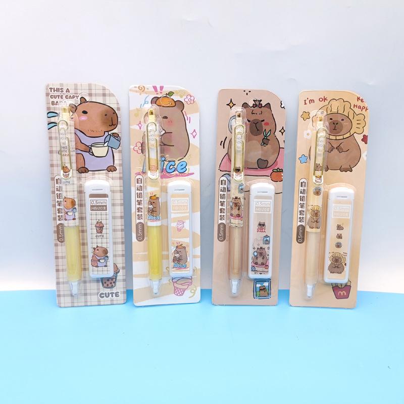 Набор механических карандашей Capybara Kawaii 0,5 мм со стержнем, симпатичные школьные канцелярские карандаши для письма, мультяшные канцелярские принадлежности, подарок для студента