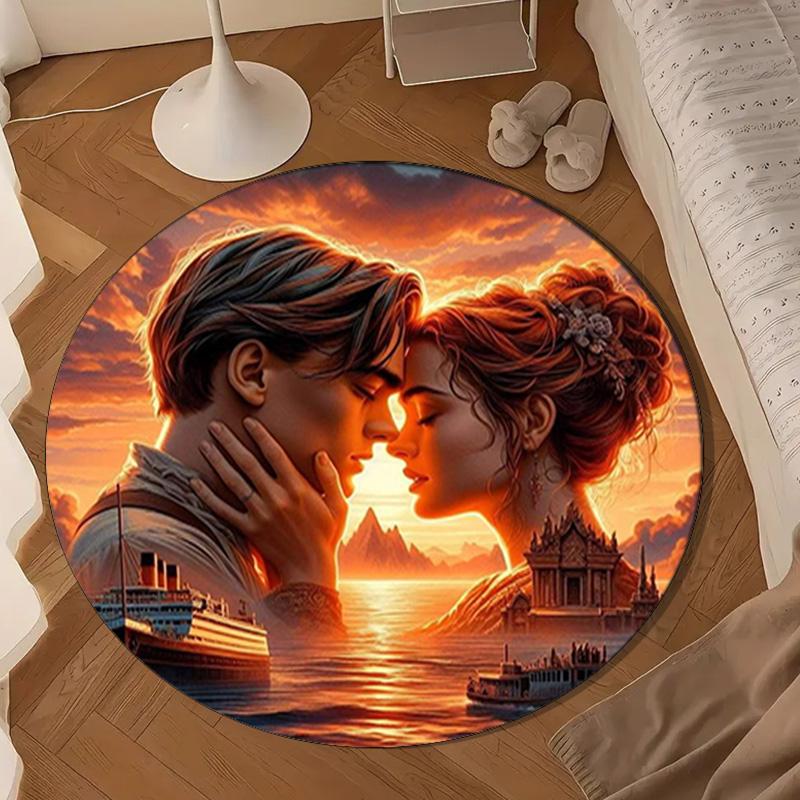 Love On The Tita-nic Round Rug for Livingroom,Bedroom, Palyroom, Chair Rug, Area rug, Circle Carpet, Large Size Fan Christmas gift