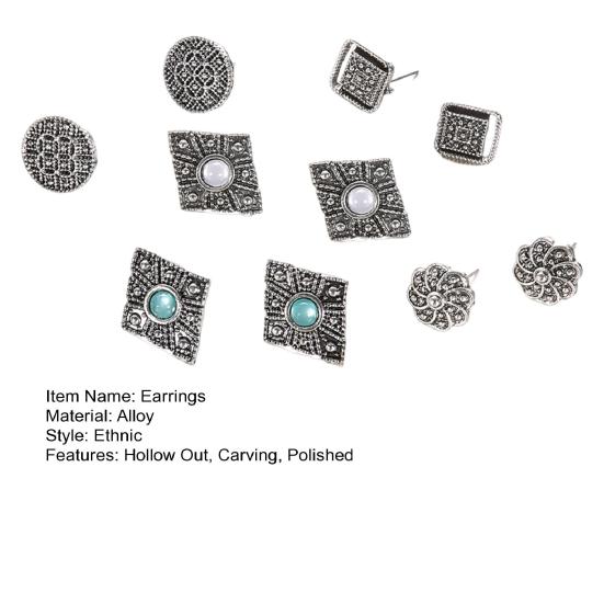 5 пар винтажных сережек в стиле ретро, этнические, полые, резные, гальванизированные, сплавные серьги-гвоздики для вечеринки, свидания, выпускного, украшения для ушей