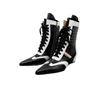2025 Retro Colorblock Lace-up Boxing Boots - Women's Sporty Pointed Toe Wedge Heel Ankle Boot.