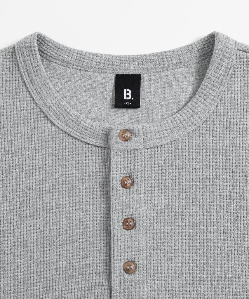 БРЕНСОН (вафельный) Свободная вафельная футболка-henley с длинным рукавом (4 цвета)