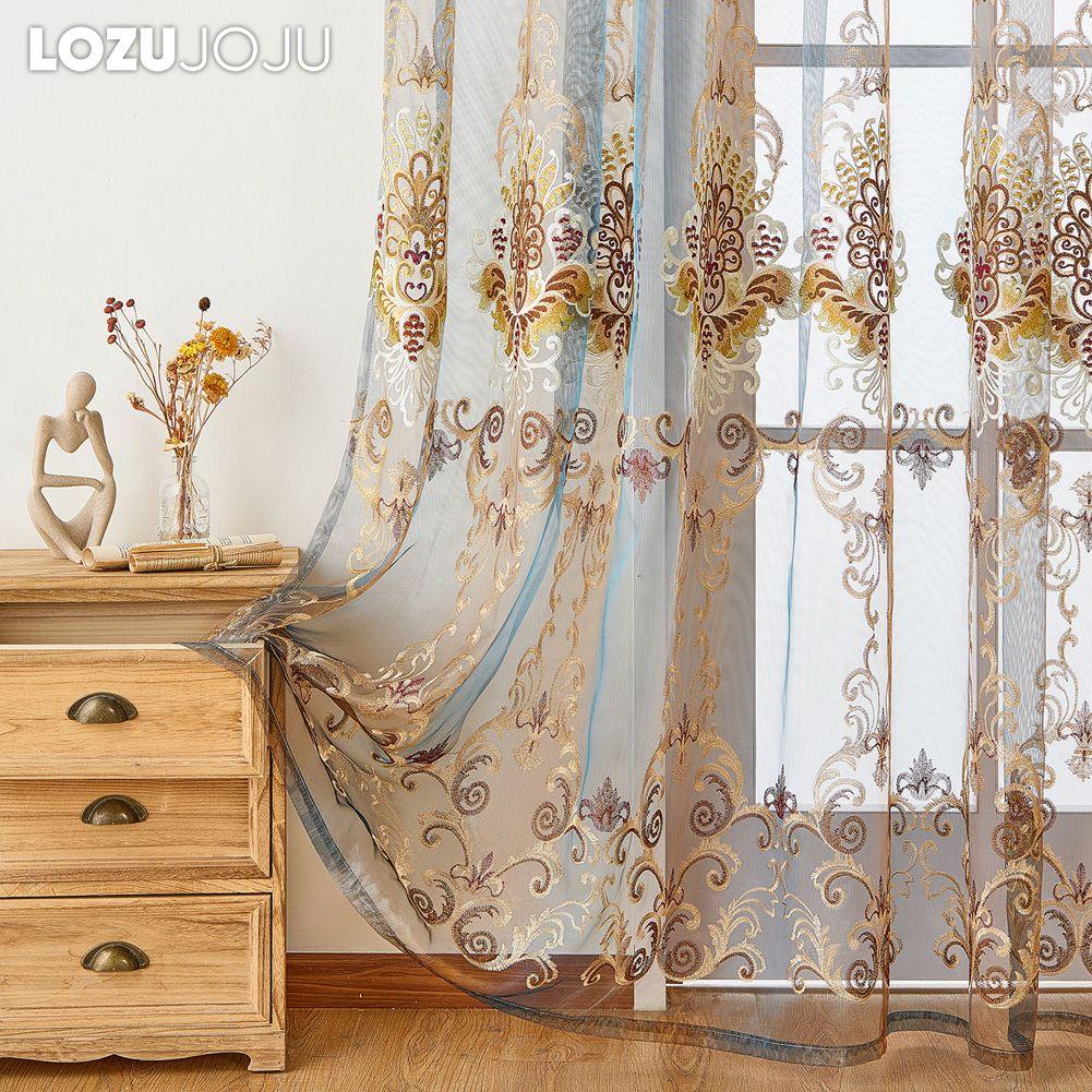 1PC LOZUJOJU European Style High-end Embroidered Retro Chiffon Curtain for Living Room Bedroom Home Decor