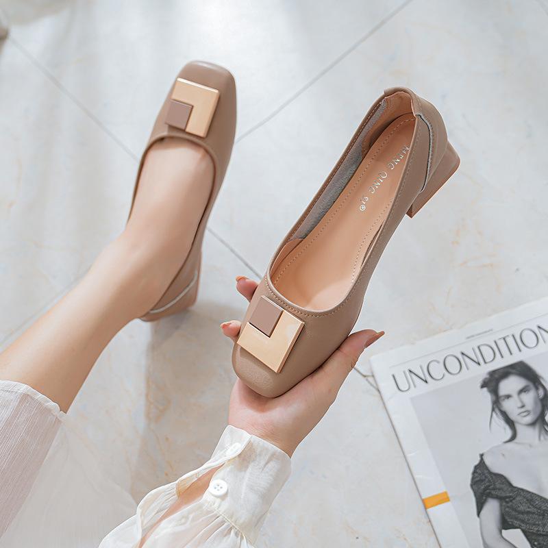 Женские туфли на толстом каблуке с квадратным носком, весенние туфли на среднем каблуке с квадратной пряжкой, из мягкой кожи, туфли бабушки, туфли для работы, на мягкой подошве
