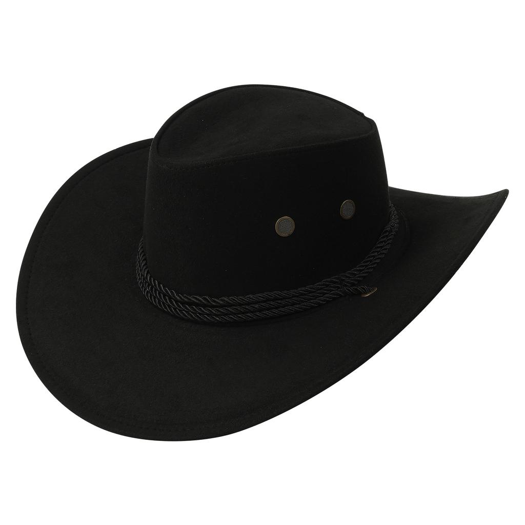 Men's Classic Cowboy Hat Western Cowboy Hat Outdoor Sun Hat Adjustable Drawstring Felt Hat