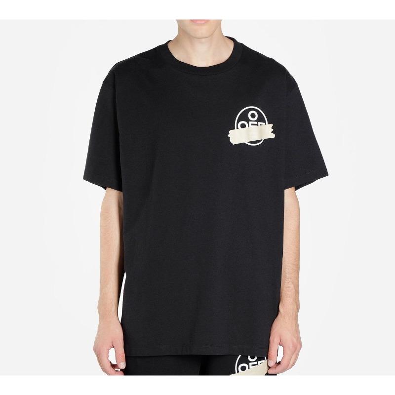 Off-White Черная футболка унисекс с коротким рукавом, нашивка-лента со стрелой из золотой фольги, OMAA038R201850021048
