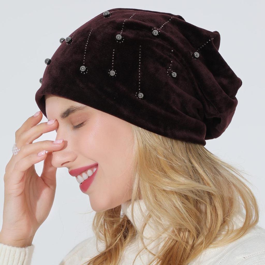 Осенне-зимний женский пуловер с бусинами, универсальная двухслойная замшевая теплая лунная шляпа