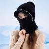 Winter Hat Scarf Integrated Knitted Wool Hat Women's Outdoor Cycling Fleece Warm Ear Protective Hat