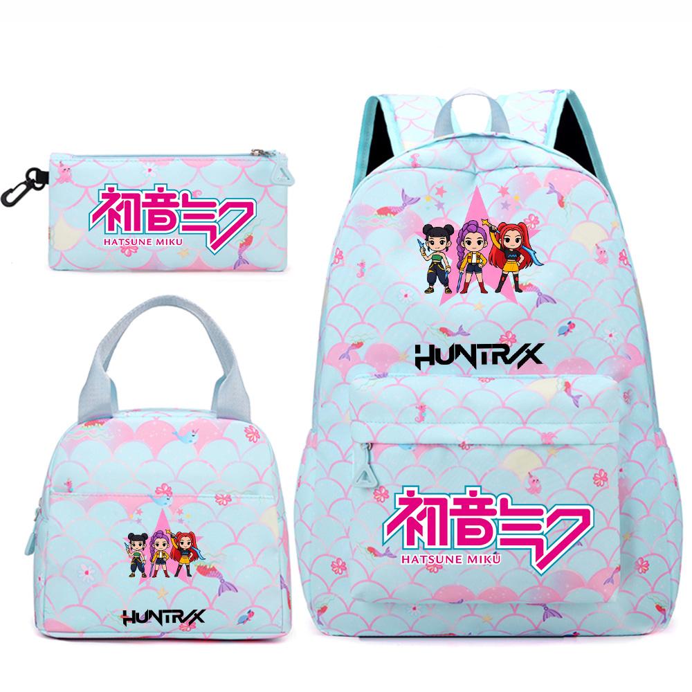 3Pcs/set Anime Cartoon Demon Hunters Printed Backpack Handbag Pencil Case for Teenger Student Girl Boy Large Capacity Waterproof Bookbag