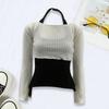 European and American Women's Long Sleeved Contrasting Color Two Piece Y2K Hanging Neck Knitted Slim Fit Top