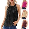 Women Top Halter Neck Shiny Sequin Off Shoulder Sleeveless Solid Color Loose Soft Breathable Pullover Lady Club Party Tank Top Blouse