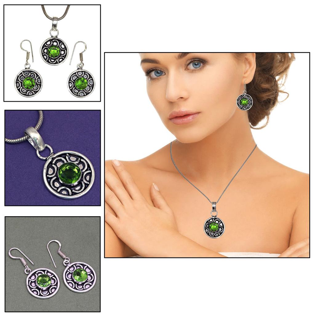 Peridot Gemstone Pendant Jewelry Set Quartz Necklace 18-20''