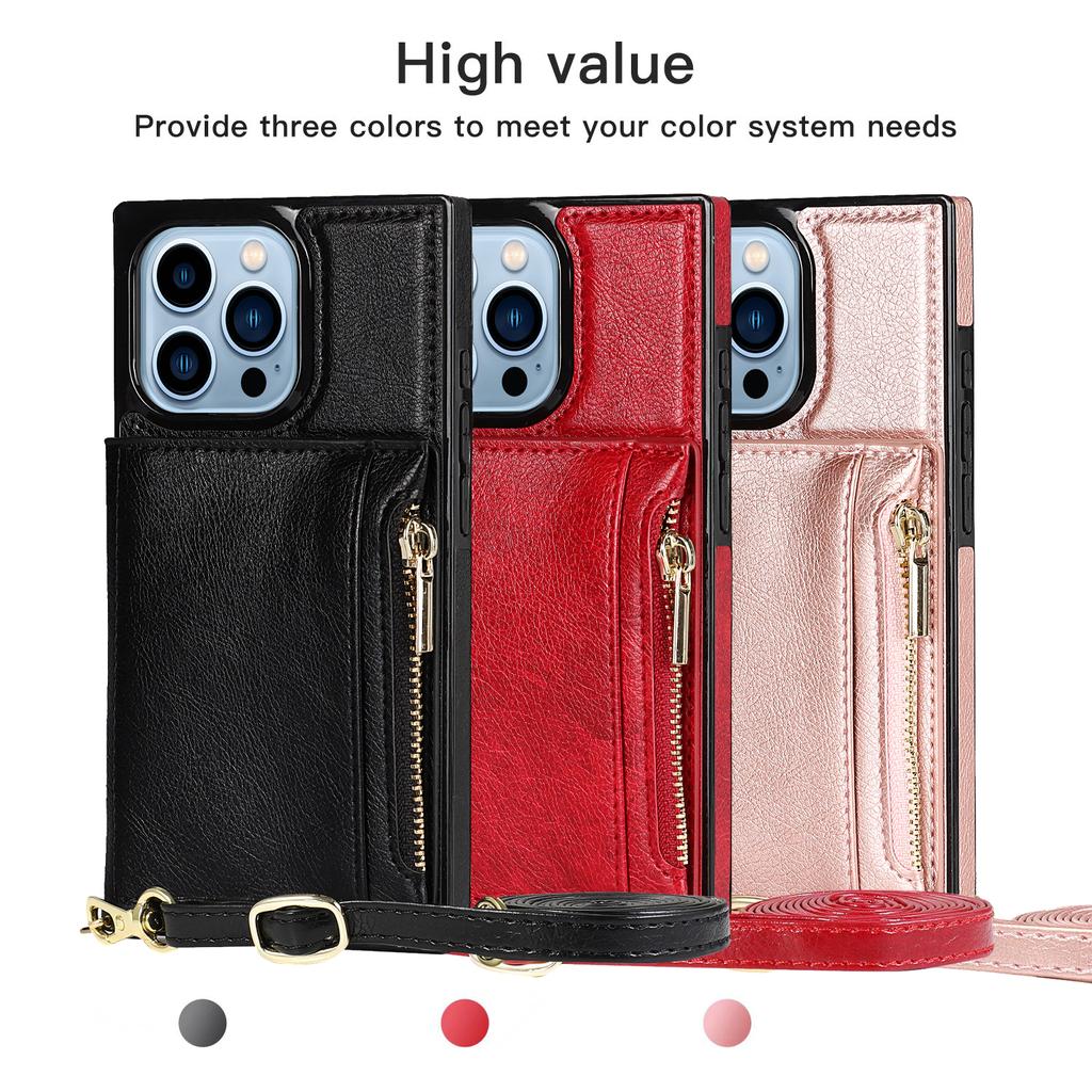 Многофункциональный кожаный чехол-бумажник с ремешком через плечо для iPhone 15 14 Plus 13 12 11 Pro Max XSMax для Samsung S23 S22 S21 Ultra Plus S21FE Huawei Mate 40
