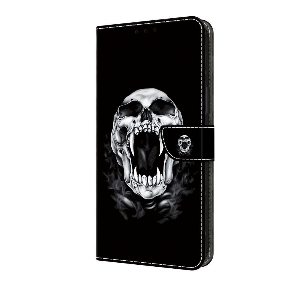 Fangs Skull Head Pattern PU Leather Wallet Flip Photo Frame Book Case for iPhone Samsung Huawei Honor Xiaomi Redmi Oppo Sony Motorola Nokia Google
