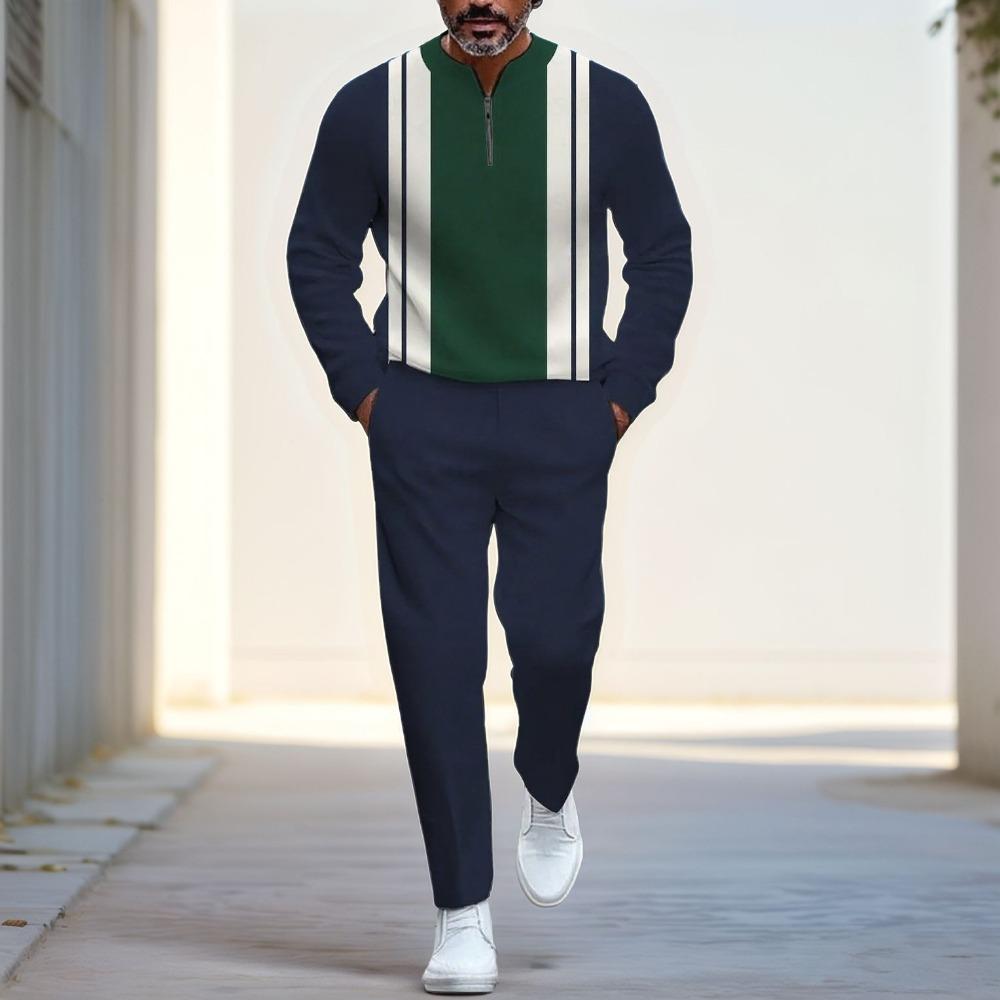 Весенне-осенние модные мужские комплекты с 3D-принтом, мужская повседневная спортивная одежда из двух предметов с воротником-стойкой на молнии