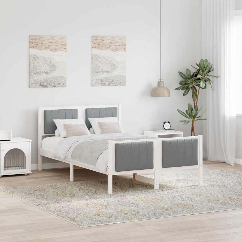 Bed Frame in White and Light Grey 120 x 190 cm Solid Pine Wood