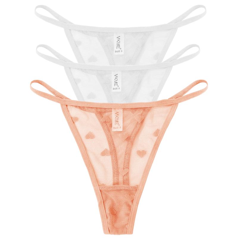 3 шт. Кружевные прозрачные трусики-стринги Женские сексуальные с низкой посадкой Бесшовное нижнее белье Сердце Прозрачные сетчатые трусики Интимное белье