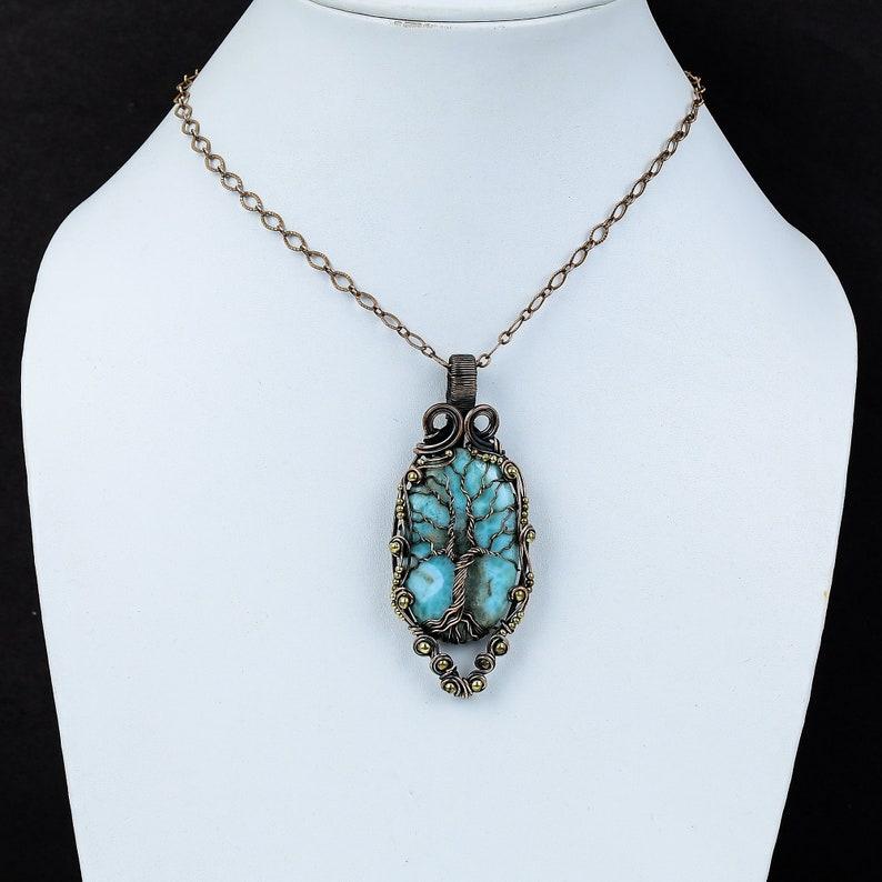 Larimar Tree of Life Pendant Copper Wire Wrapped Pendant Larimar Gemstone Pendant Copper Handmade Pendant Gift For Her Larimar Jewelry