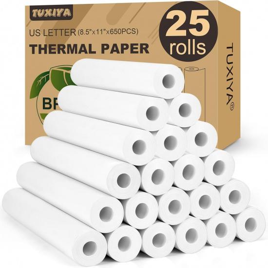 5 Rolls Thermal Printer Paper 8.5"x11" US Letter Size, BPA free Quick-Dry Thermal Paper,Thermal Printing Paper Rolls Compatible Most Portable