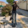 Женские джинсы-клеш с очень низкой посадкой, узкие джинсы-bootcut, винтажные джинсы из стираного денима, две длины, средняя эластичность, сексуальные брюки Y2K