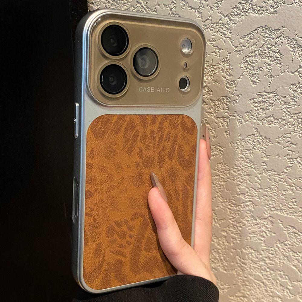 Роскошный Чехол для Телефона с Текстурой Кожи Леопардового Принта Для iPhone 17 16 15 14 Pro Max 13 Защита Кристаллической Линзы Ударопрочный Матовый Чехол