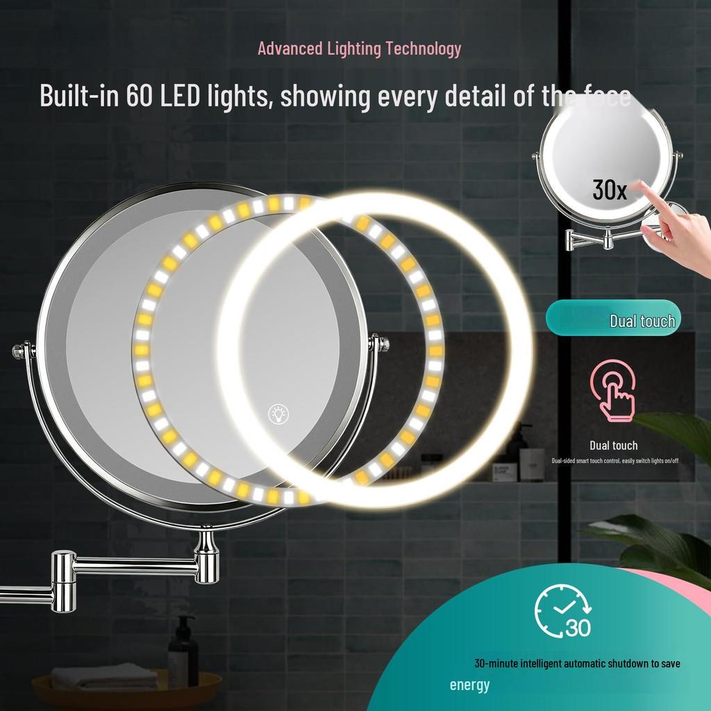 Wall-mounted Lighted Makeup Mirror, Double-sided Retractable Design for Bathroom or Hotel Use