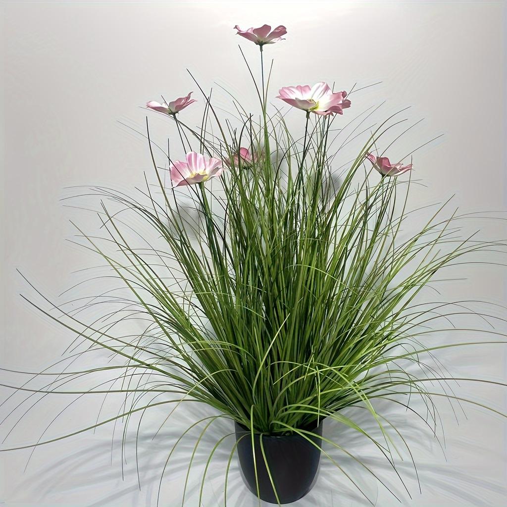 2 шт. Искусственная высокая трава и розовый космос, 19,6-дюймовые пластиковые искусственные грунтовые растения для внутреннего и наружного декора, подходят для весны и всех сезонов