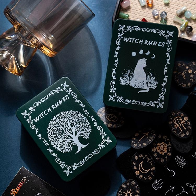 Набор рунических камней, руны из массива дерева с коробкой для путешествий, гаданий, колдовства