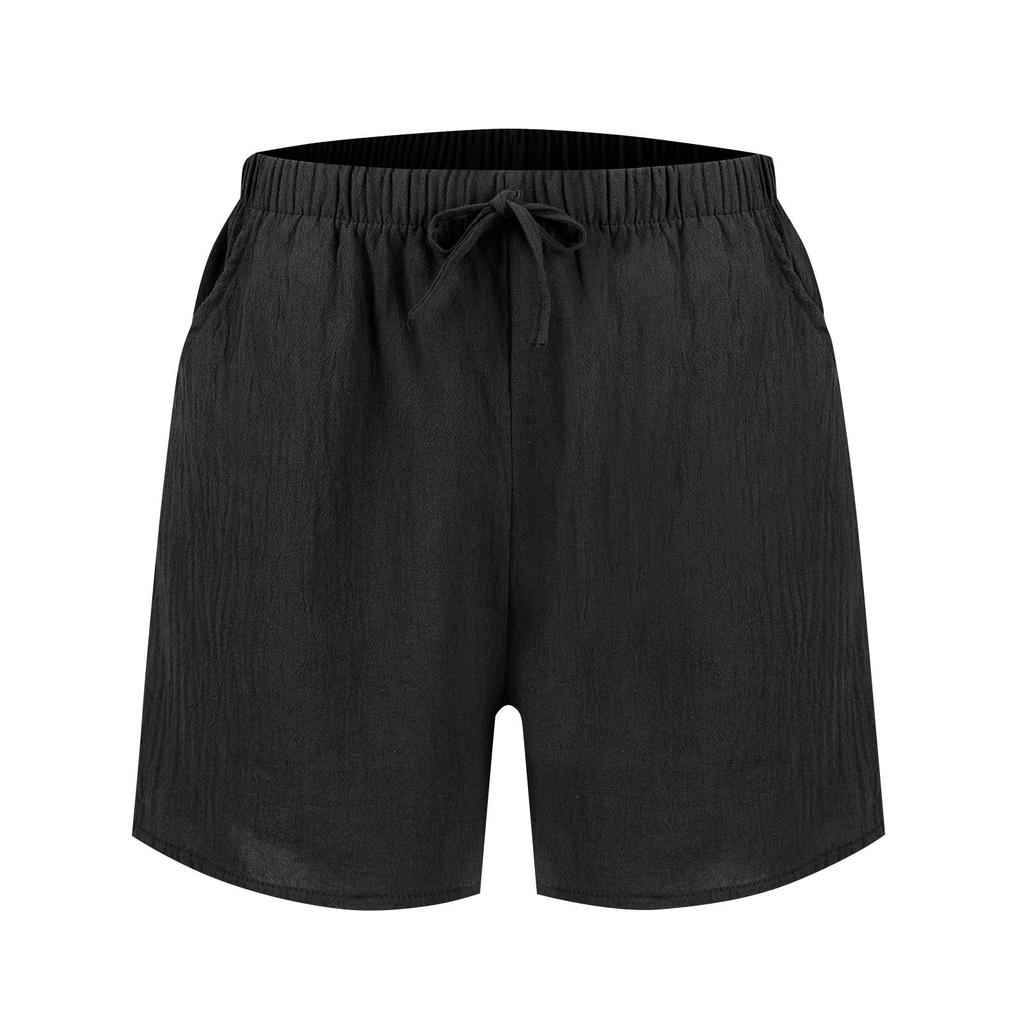 Casual Shorts High Waisted Cotton Hemp Straight Leg Wide Leg Pants